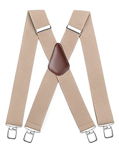 HISDERN Hosenträger breit 5cm mit sehr Starken 4 Metall Clip X-Form Beige Hosenträger für herren Lang Einheitsgröße für Männer und Damen Einstellbar und Elastisch von HISDERN