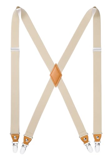 HISDERN Hosenträger für Herren Breit 2.5 cm mit sehr Starken 4 Metall Clip Elastisch and Verstellbar Männer Hosenträger X-Form von HISDERN