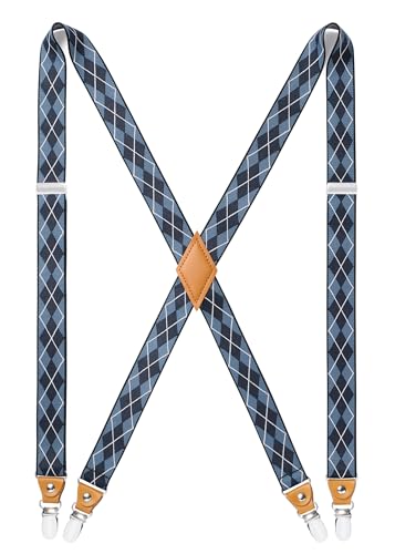 HISDERN Hosenträger für Herren Breit 2.5 cm mit sehr Starken 4 Metall Clip Elastisch and Verstellbar Männer Hosenträger X-Form von HISDERN