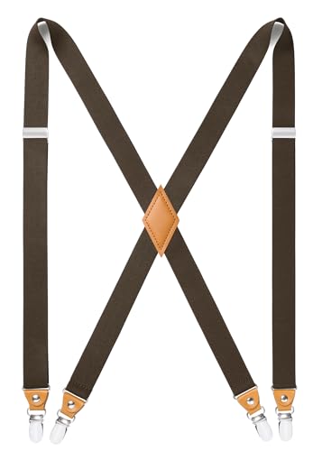 HISDERN Hosenträger für Herren Breit 2.5 cm mit sehr Starken 4 Metall Clip Elastisch and Verstellbar Männer Hosenträger X-Form von HISDERN