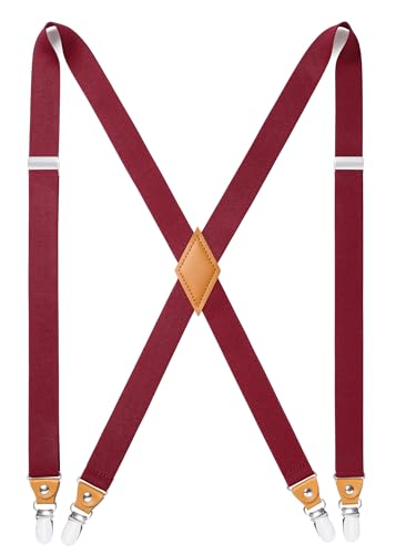 HISDERN Hosenträger für Herren Breit 2.5 cm mit sehr Starken 4 Metall Clip Elastisch and Verstellbar Männer Hosenträger X-Form von HISDERN