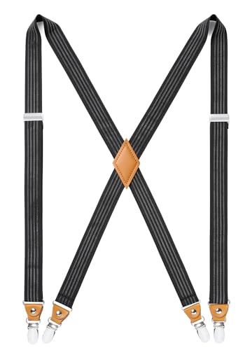 HISDERN Hosenträger für Herren Breit 2.5 cm mit sehr Starken 4 Metall Clip Elastisch and Verstellbar Männer Hosenträger X-Form von HISDERN