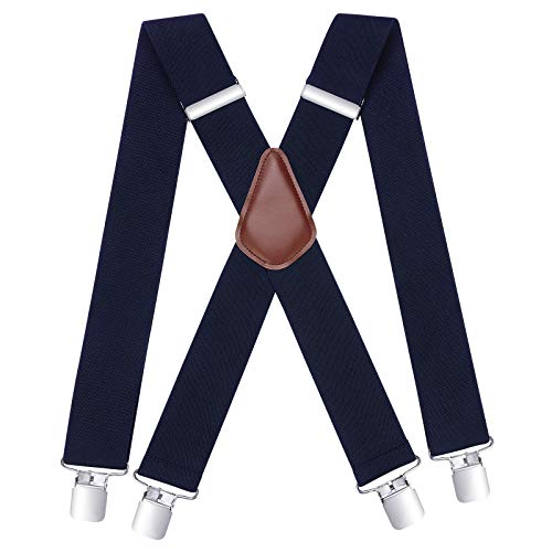 HISDERN Hosenträger herren blau breit 5cm mit sehr Starken 4 Metall Clip X-Form Navy Hosenträger Lang Einheitsgröße für Männer und Damen Einstellbar und Elastisch von HISDERN