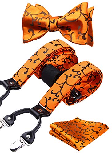 HISDERN Orange Herren Hosenträger mit 6 starken Clips Extra Breit Paisley Y Form Hosenträger für Herren mit Fliege Einsteckuch Set… von HISDERN