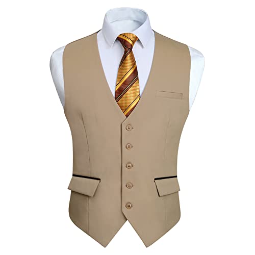 HISDERN Khaki Anzugwesten für Herren Klassische Hochzeit Weste Elegant Formal Businessweste Casual Mode Party Smoking Anzugweste 4XL von HISDERN