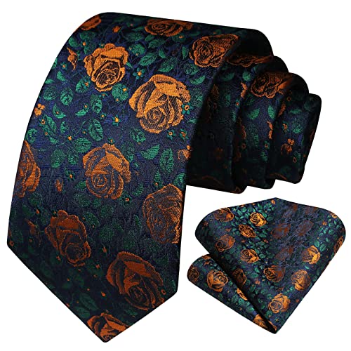 HISDERN Krawatte Blau Herren Elegant Floral Hochzeit Krawatten mit Einstecktuch Klassisch Business Party Paisley Blumen Krawatte & Taschentuch Set von HISDERN