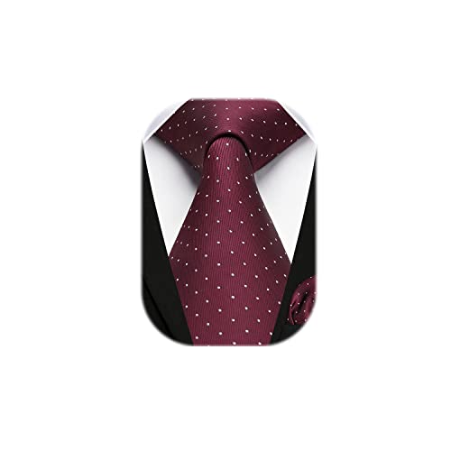 HISDERN Krawatte Burgund Herren Krawatten mit Einstecktuch Punkte Krawatte Hochzeit und Taschentuch Set von HISDERN