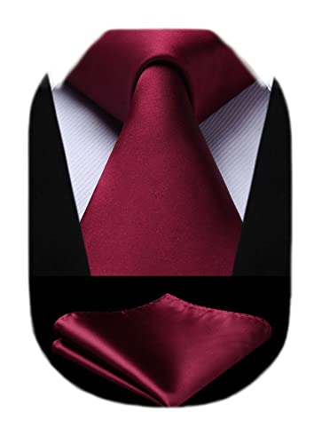 HISDERN Krawatte Extra lange Einfarbig Burgund Herren Krawatte Taschentuch Business Party Einfarbig Krawatten Elegant Hochzeit Krawatte & Einstecktuch Set von HISDERN