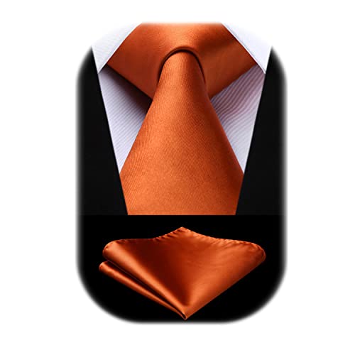 HISDERN Krawatte Extra lange Einfarbig Orange Herren Krawatte Taschentuch Business Party Einfarbig Krawatten Elegant Hochzeit Krawatte & Einstecktuch Set von HISDERN