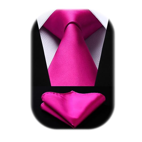 HISDERN Krawatte Extra lange Einfarbig Rosa Herren Krawatte Taschentuch Business Party Einfarbig Krawatten Elegant Hochzeit Krawatte & Einstecktuch Set von HISDERN