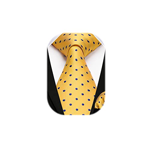 HISDERN Krawatte Gelb Herren Krawatten mit Einstecktuch Punkte Krawatte Hochzeit und Taschentuch Set von HISDERN