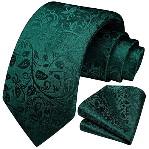 HISDERN Krawatte Herren Dunkelgrün Hochzeit Paisley Krawatten und Einstecktuch Set Elegant Blumen Krawatte mit Taschentuch Business Party von HISDERN