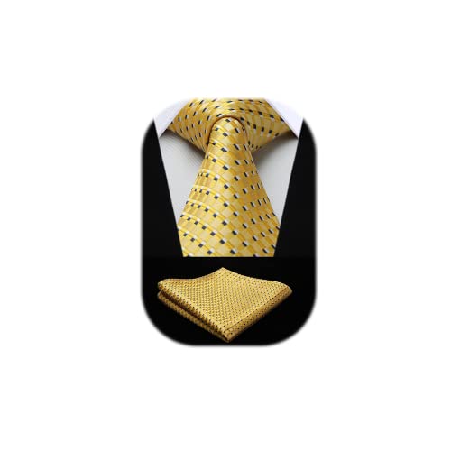HISDERN Extra lange Tupfen Gestreifte Krawatte mit Einstecktuch Set Krawatten Herren für Business Hochzeit
