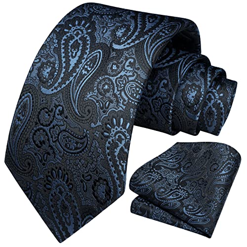 HISDERN Krawatte Paisley Herren Klassische Krawatten und Einstecktuch Krawatte Marineblau von HISDERN