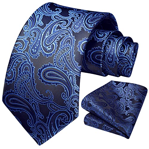 HISDERN Krawatte Paisley Herren Klassische Krawatten und Einstecktuch Krawatte Marineblau von HISDERN