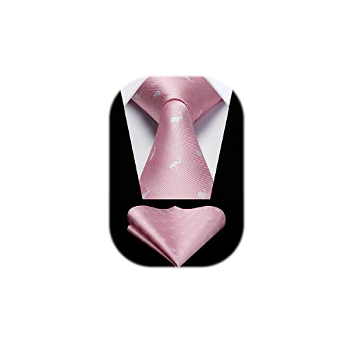 HISDERN Krawatte Rosa Herren Krawatten Kaninchen Muster mit Einstecktuch Krawatte Hochzeit und Taschentuch Set von HISDERN