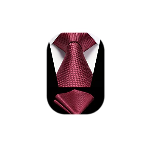 HISDERN Krawatten Burgund Herren Einfarbig Taschentuch Klassisch Hochzeit Krawatte Plaid Elegant Business Party Krawatten mit Einstecktuch Set von HISDERN