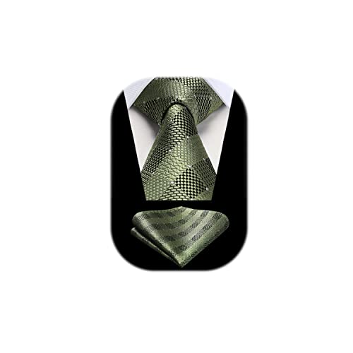 HISDERN Krawatten Grün Herren Hochzeit Krawatte mit Einstecktuch Klassisch Business Krawatte & Taschentuch Set von HISDERN