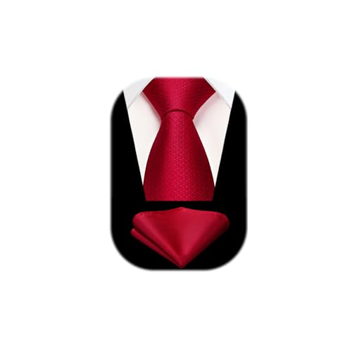 HISDERN Krawatten Rot Herren Hochzeit Krawatte mit Einstecktuch Klassisch Business Krawatte & Taschentuch Set von HISDERN