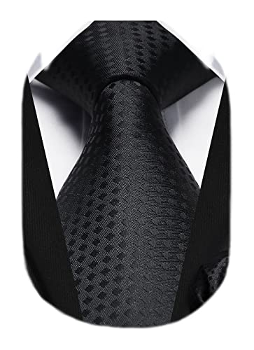 HISDERN Krawatten Schwarz Herren Einfarbig Taschentuch Klassisch Hochzeit Krawatte Plaid Elegant Business Party Krawatten mit Einstecktuch Set von HISDERN