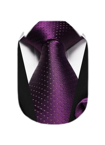 HISDERN Krawatten Violett Herren Einfarbig Taschentuch Klassisch Hochzeit Krawatte Plaid Elegant Business Party Krawatten mit Einstecktuch Set von HISDERN