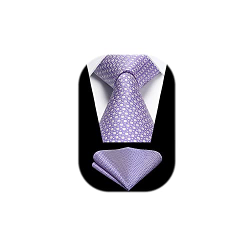 HISDERN Krawatten Violett Herren Hochzeit Krawatte mit Einstecktuch Klassisch Business Krawatte & Taschentuch Set von HISDERN