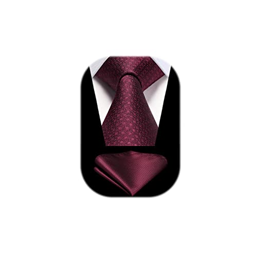 HISDERN Krawatten Weinrot Herren Hochzeit Krawatte mit Einstecktuch Klassisch Business Krawatte & Taschentuch Set von HISDERN