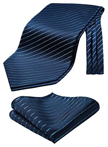 HISDERN Krawattenschal Herren Blau Hochzeit Punkt Halstuch Taschentuch Paisley Business Ascot Krawatte und Einstecktuch Set von HISDERN