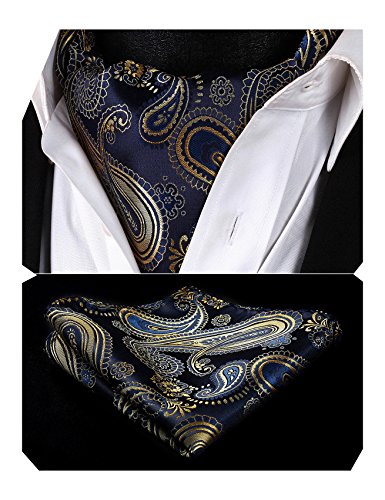 HISDERN Krawattenschal Herren Marine Hochzeit Punkt Halstuch Taschentuch Paisley Business Ascot Krawatte und Einstecktuch Set von HISDERN