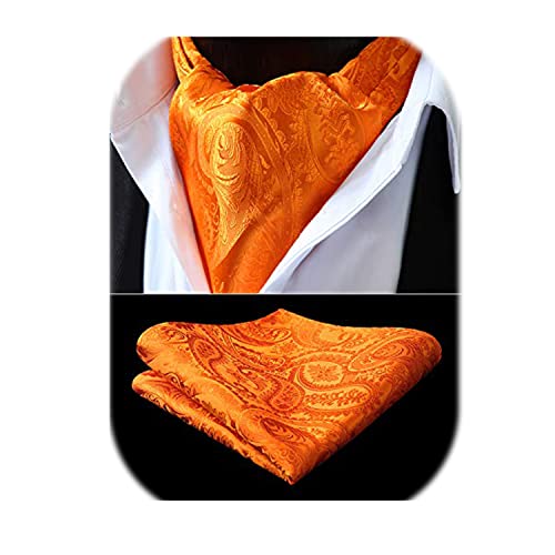 HISDERN Krawattenschal Orange Herren Paisley Hochzeit Ascot Krawatte Taschentuch Business Blumen Halstuch und Einstecktuch Set von HISDERN