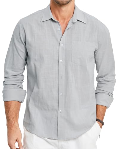 HISDERN Leinenhemd Herren Hemd Langarm Freizeithemd Langarmhemd Sommer Leinenhemdn Shirts Grau XXL von HISDERN