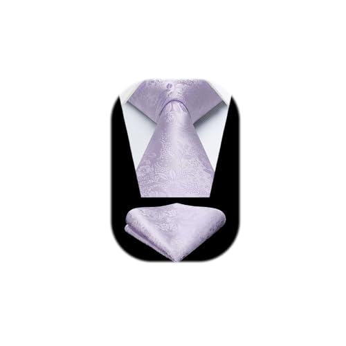 HISDERN Lila Krawatte Blumenkrawatten für Männer Krawatte und Pocket Square Set für Hochzeitsfeier Business Formale Krawatte Sets mit Geschenkbox von HISDERN