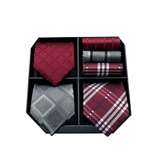 HISDERN Los 3 Stck Herren Krawatte Klassisch Elegante Krawatten und Einstecktuch Seidenkrawatte Set Hochzeitsfest Krawatte - Mehrere Sets von HISDERN