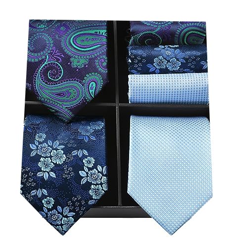 HISDERN Lot 3 PCS Klassische elegante Herren Seidenkrawatte Set Krawatte & Einstecktuch - Mehrere Set für Vatertag Geschenk von HISDERN