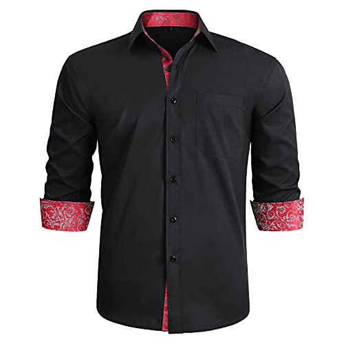 HISDERN Männer innere Kontrast Hemd lässig Formale Klassische Button Down Kleid Hemden Langarm Blumen Kragen Regular Fit 4XL von HISDERN