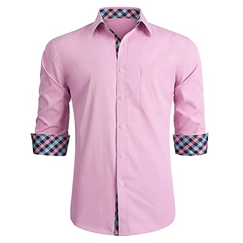 HISDERN Männer innere Kontrast Hemd lässig Formale Klassische Button Down Kleid Hemden Langarm Karierten Kragen Regular Fit 3XL von HISDERN