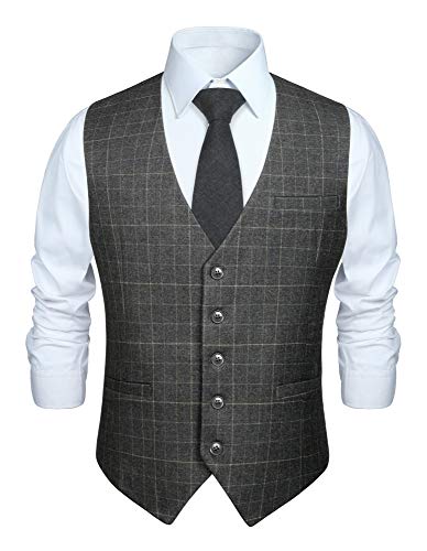 HISDERN Manner grau formale Hochzeitsfeier Weste Baumwolle Plaid hellgrau Kleid Anzug Weste XS von HISDERN