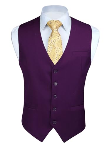 HISDERN Manner formale Hochzeit Party Business Light Purple Weste Baumwolle einfarbig Weste von HISDERN