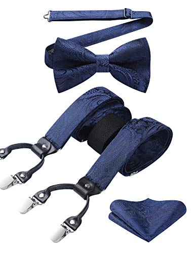 HISDERN Hosenträger für Herren Paisley Y Form und Längenverstellbar Hosenträger mit 6 starken Clips und Fliege mit Einsteckuch HISDERN Hosenträger für Herren Paisley Y Form und Längenverstellbar Hosenträger mit 6 starken Clips und Fliege mit Einsteckuch von HISDERN