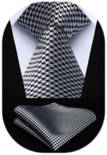 HISDERN Krawatte Schwarz-Weiss Herren Krawatten mit Einstecktuch Hochzeit Elegant Krawatte & Taschentuch Set Business von HISDERN
