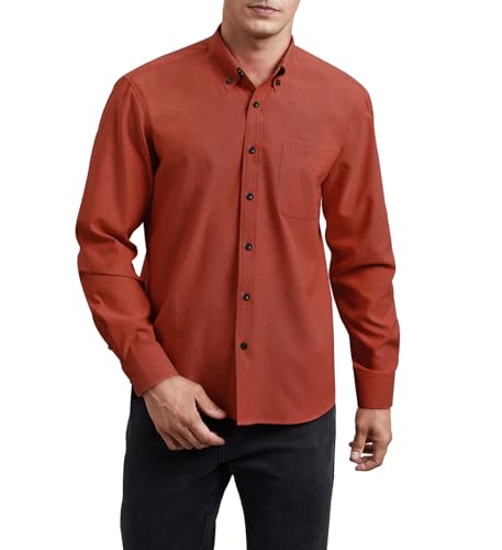 HISDERN Oxford Hemd Herren Regular Fit Herrenhemden Langarm Bügelfrei Freizeithemd Businesshemd Casual Button Down Hemden mit Tasche Ziegelrot XL HISDERN Oxford Hemd Herren Regular Fit Herrenhemden Langarm Bügelfrei Freizeithemd Businesshemd Casual Button Down Hemden mit Tasche Ziegelrot XL von HISDERN