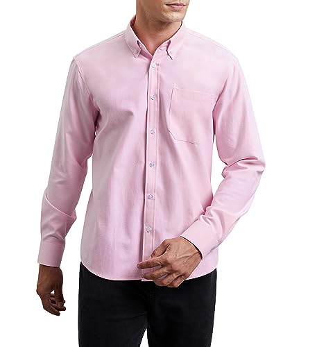 HISDERN Oxford Herren Hemd Langarm Rosa Freizeithemd Businesshemd Button Down Hemden mit Tasche S von HISDERN