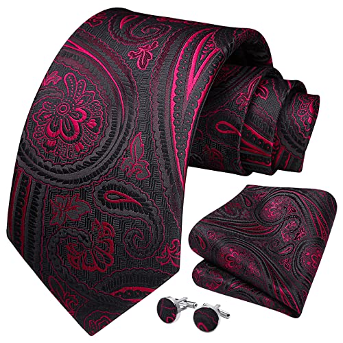 HISDERN Paisley Krawatten Set für Herren, Einstecktuch, Manschettenknöpfe, Seide,Krawatten-Set mit Einstecktuch für Hochzeitsfeiern von HISDERN