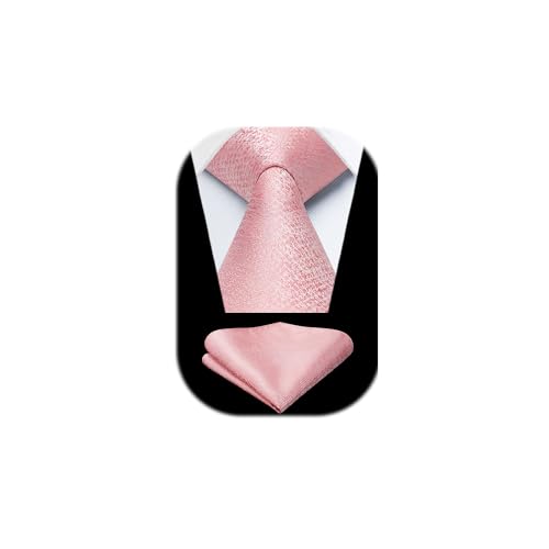 HISDERN Pink Tie Männer Krawatte und Pocket Square Set Solide Seide Krawatte für Hochzeitsfeier Geschäft von HISDERN