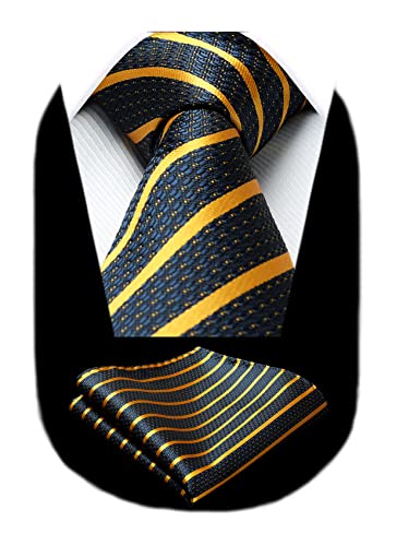 HISDERN Retro Krawatte Set Taschentuch Gelb Blau Gestreifte Klassische Formell Krawatten & Einstecktuch Set Für Geschäftsleute Arbeit von HISDERN