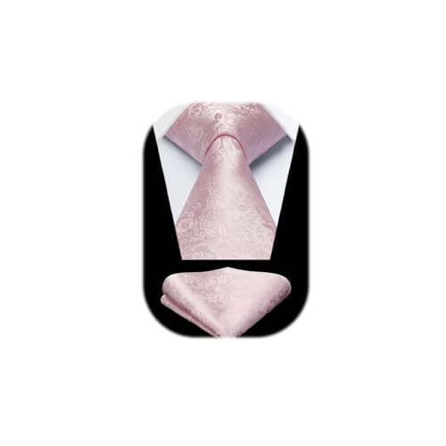 HISDERN Rosa Krawatte Blumenkrawatten für Männer Krawatte und Pocket Square Set für Hochzeitsfeier Business Formale Krawatte Sets mit Geschenkbox von HISDERN