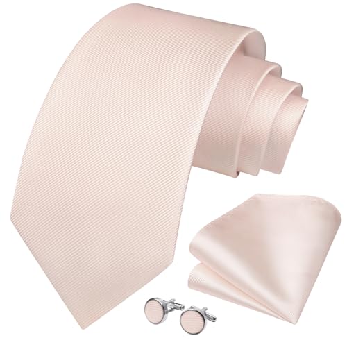 HISDERN Rosa Krawatten für Männer Hochzeit Seide Gewebt Krawatte mit Einstecktuch Manschettenknöpfe Set für Prom von HISDERN