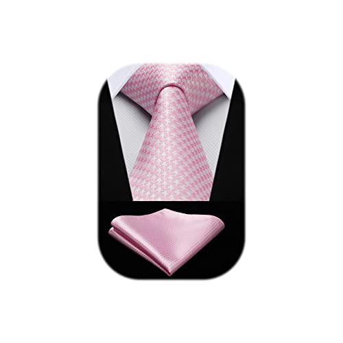 HISDERN Krawatte Rosa Herren Krawatten mit Einstecktuch Hochzeit Elegant Krawatte & Taschentuch Set Business von HISDERN