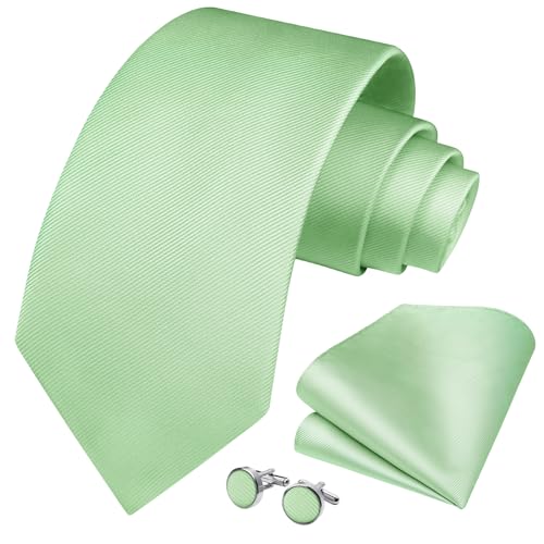 HISDERN Salbei Grüne Krawatten für Männer Hochzeit Seide Gewebt Krawatte mit Einstecktuch Manschettenknöpfe Set für Prom von HISDERN