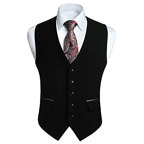 HISDERN Weste Anzug Schwarz Herren Klassische Hochzeit Business Anzugweste Casual Mode Party Westen Formal Smoking Anzugweste mit Taschen XXXL von HISDERN